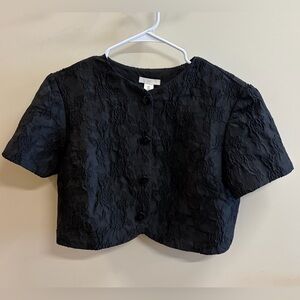 Black Textured Short Sleeve Top